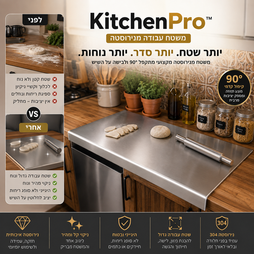 משטח עבודה מנירוסטה | KitchenPro™