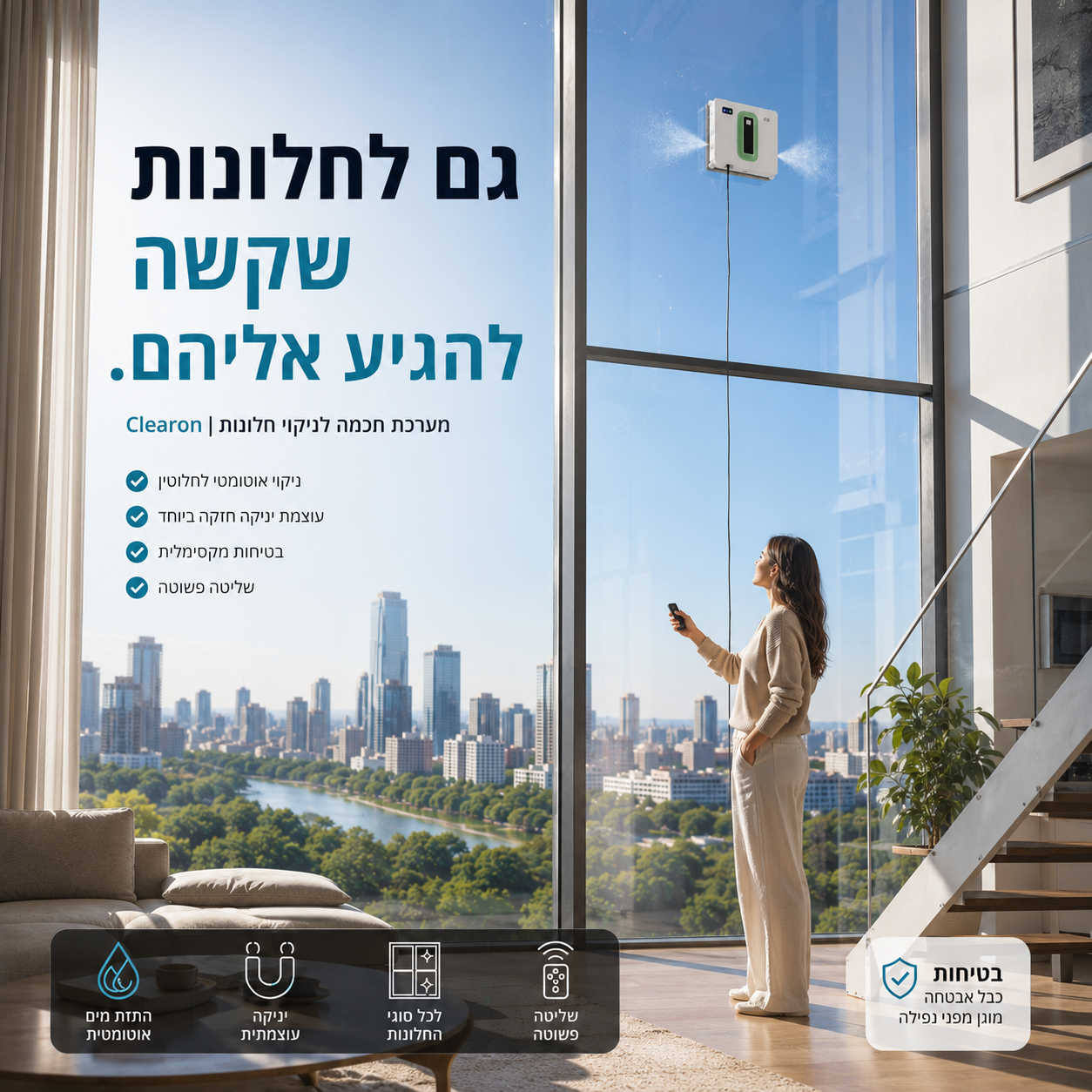 מערכת חכמה לניקוי חלונות | Clearon