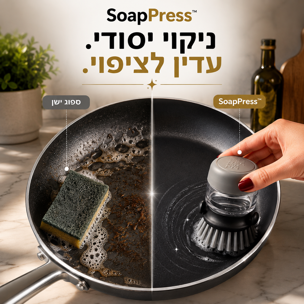 מברשת ניקוי עם מיכל סבון | SoapPress™
